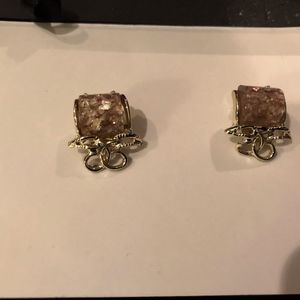 Gold Tone with Pink Setting Clip On Earrings